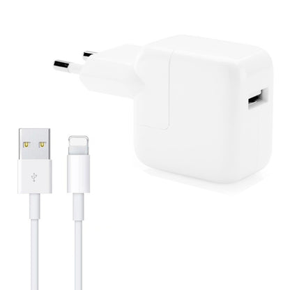 เครื่องชาร์จ USB 12W + สายเคเบิลข้อมูล USB ถึง 8 พินสำหรับซีรีส์ iPad / iPhone / iPod, ปลั๊ก EU
