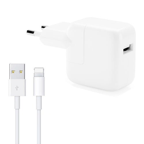 เครื่องชาร์จ USB 12W + สายเคเบิลข้อมูล USB ถึง 8 พินสำหรับซีรีส์ iPad / iPhone / iPod, ปลั๊ก EU