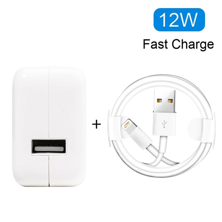 เครื่องชาร์จ USB 12W + สายเคเบิลข้อมูล USB ถึง 8 พินสำหรับซีรีส์ iPad / iPhone / iPod, ปลั๊ก EU