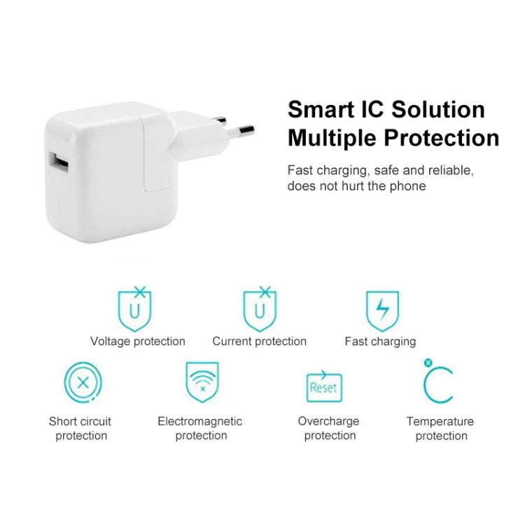 เครื่องชาร์จ USB 12W + สายเคเบิลข้อมูล USB ถึง 8 พินสำหรับซีรีส์ iPad / iPhone / iPod, ปลั๊ก EU