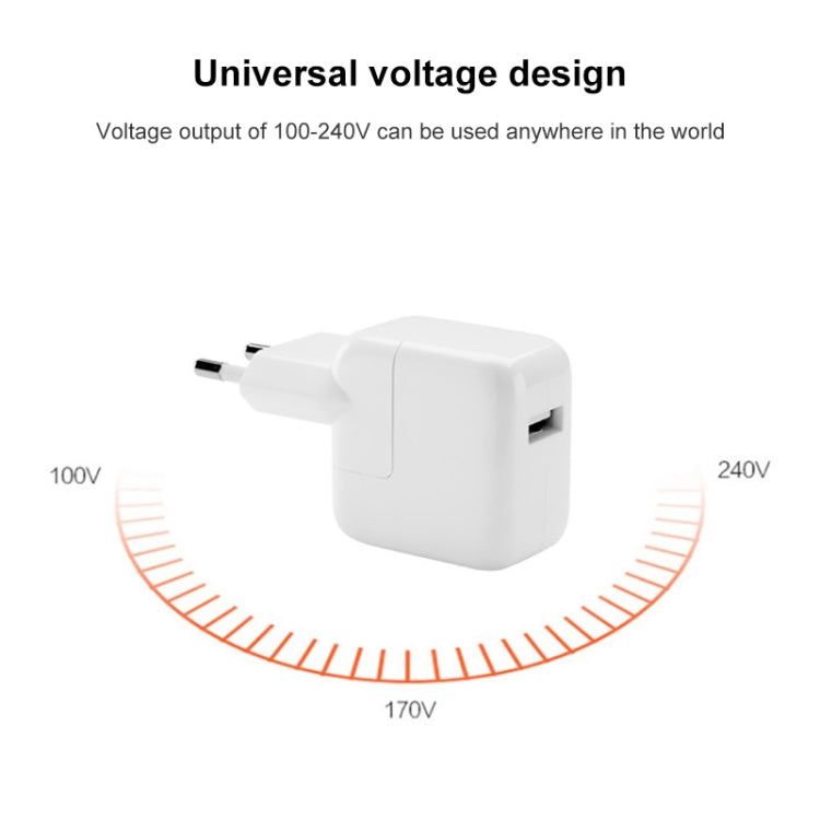 เครื่องชาร์จ USB 12W + สายเคเบิลข้อมูล USB ถึง 8 พินสำหรับซีรีส์ iPad / iPhone / iPod, ปลั๊ก EU