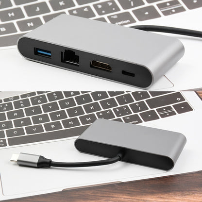 WS-07 Type-C 3.1 ถึง RJ45 + HDMI + USB3.0 + PD 4-in-1 Converter สถานีเชื่อมต่อมัลติฟังก์ชั่น, WS-07