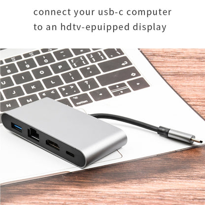 WS-07 Type-C 3.1 ถึง RJ45 + HDMI + USB3.0 + PD 4-in-1 Converter สถานีเชื่อมต่อมัลติฟังก์ชั่น, WS-07