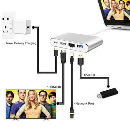 WS-07 Type-C 3.1 ถึง RJ45 + HDMI + USB3.0 + PD 4-in-1 Converter สถานีเชื่อมต่อมัลติฟังก์ชั่น, WS-07