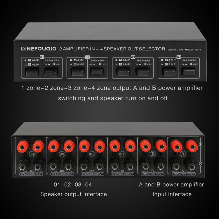 2-in 4-out เครื่องขยายเสียงลำโพง Switcher Splitter Comparator 300W ต่อช่องโดยไม่สูญเสียคุณภาพเสียง, B048