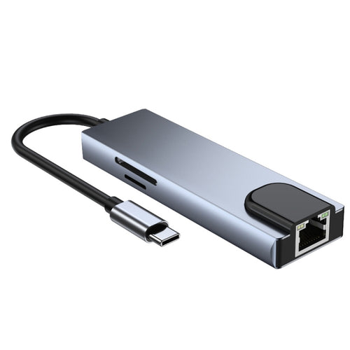6 in 1 Type-C เป็น HDMI + RJ45 + SD / TF + PD + อะแดปเตอร์ฮับ USB