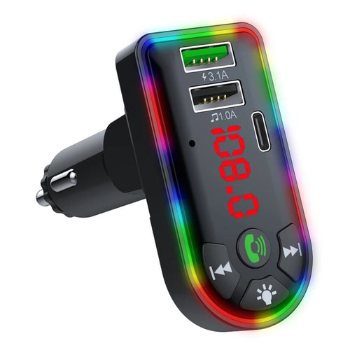 F7 รถเครื่องเล่น MP3 12V ไฟหายใจสีสันสดใส QC3.1 ไร้สายสองพอร์ตชาร์จเร็ว PD, F7