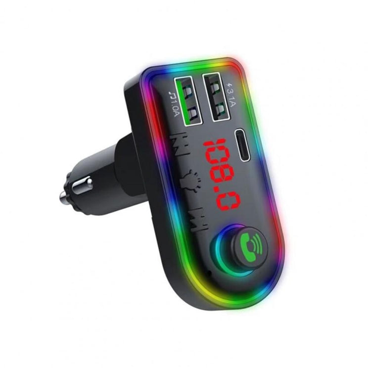 F8 รถเครื่องส่งสัญญาณ FM สีสันสดใส Type-C รถ MP3 Player, F8