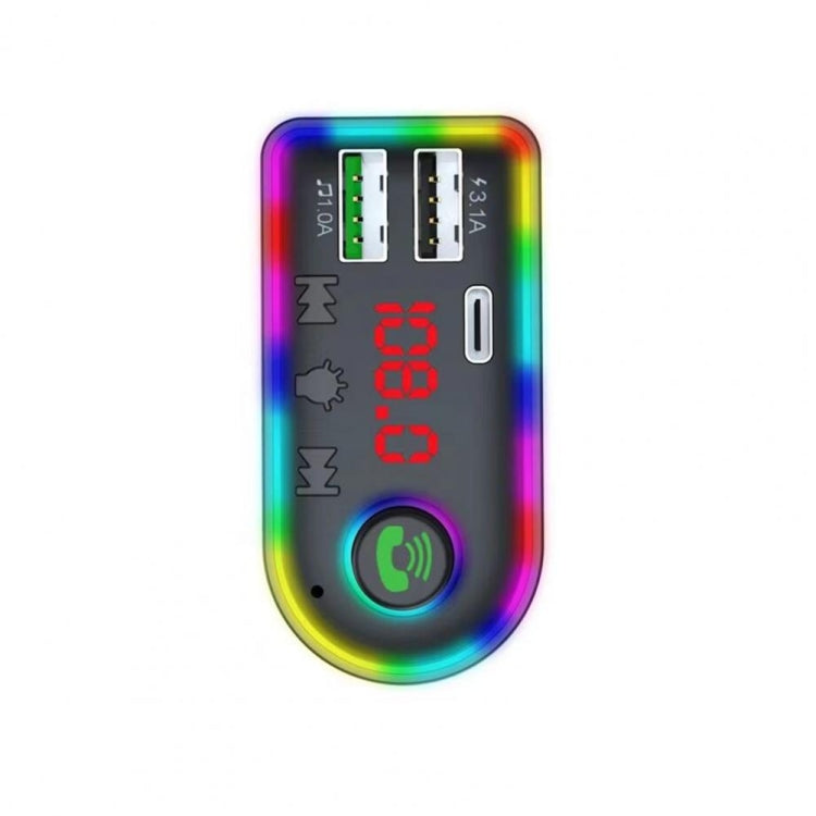 F8 รถเครื่องส่งสัญญาณ FM สีสันสดใส Type-C รถ MP3 Player, F8