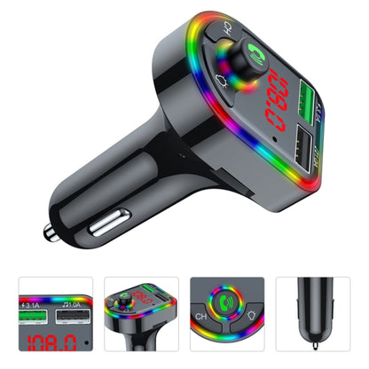 F6 เครื่องส่งสัญญาณ FM ในรถยนต์โคมไฟบรรยากาศการหายใจที่มีสีสัน MP3 Player Charger, F6