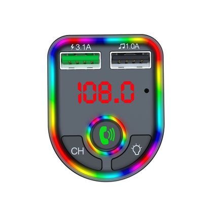 F6 เครื่องส่งสัญญาณ FM ในรถยนต์โคมไฟบรรยากาศการหายใจที่มีสีสัน MP3 Player Charger, F6