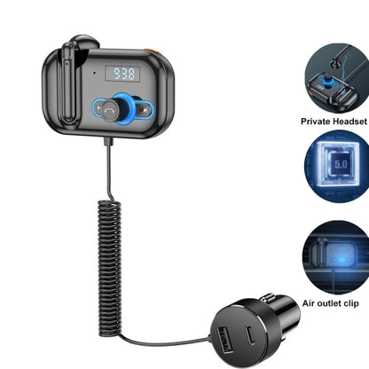 T2 เครื่องส่งสัญญาณ FM ชุดหูฟังแฮนด์ฟรีหูฟังเครื่องเล่น MP3 โทรส่วนตัว USB PD ตัวรับสัญญาณเสียงชาร์จเร็ว, T2
