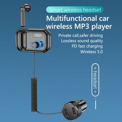T2 เครื่องส่งสัญญาณ FM ชุดหูฟังแฮนด์ฟรีหูฟังเครื่องเล่น MP3 โทรส่วนตัว USB PD ตัวรับสัญญาณเสียงชาร์จเร็ว, T2