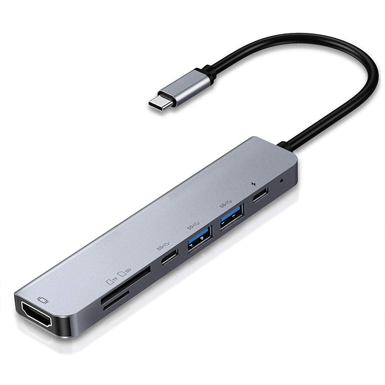 7 in 1 Type-C เป็น HDMI + SD / TF + 2 x Type-C + 2 x USB3.0 อะแดปเตอร์แยกมัลติฟังก์ชั่น
