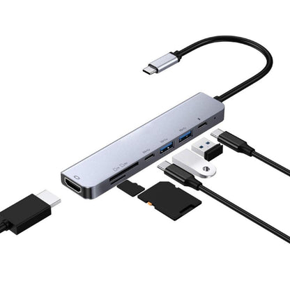 7 in 1 Type-C เป็น HDMI + SD / TF + 2 x Type-C + 2 x USB3.0 อะแดปเตอร์แยกมัลติฟังก์ชั่น
