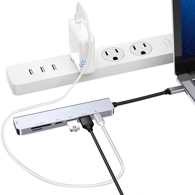 7 in 1 Type-C เป็น HDMI + SD / TF + 2 x Type-C + 2 x USB3.0 อะแดปเตอร์แยกมัลติฟังก์ชั่น