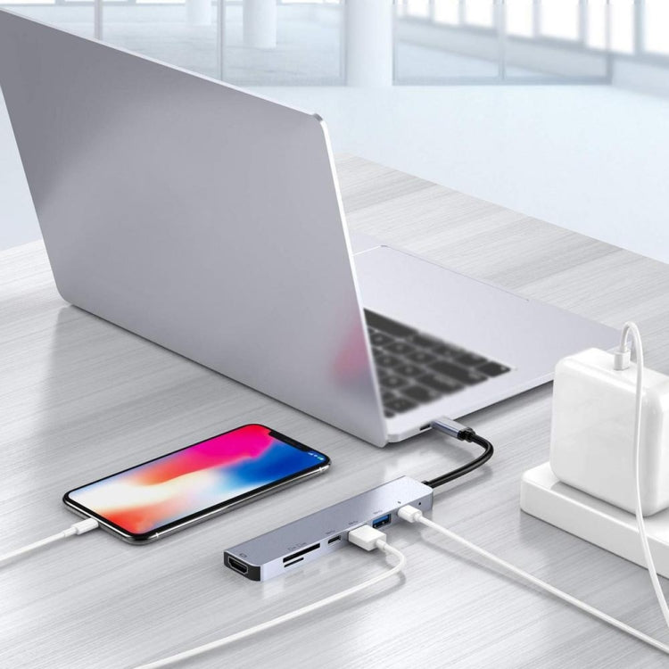 7 in 1 Type-C เป็น HDMI + SD / TF + 2 x Type-C + 2 x USB3.0 อะแดปเตอร์แยกมัลติฟังก์ชั่น