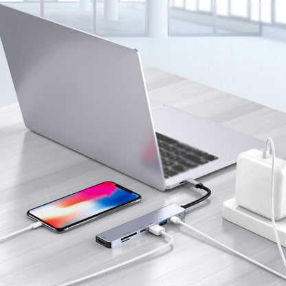 7 in 1 Type-C เป็น HDMI + SD / TF + 2 x Type-C + 2 x USB3.0 อะแดปเตอร์แยกมัลติฟังก์ชั่น