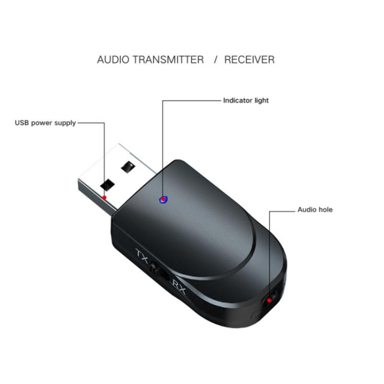 KN330 2 in 1 USB Bluetooth 5.0 อะแดปเตอร์เครื่องรับสัญญาณไร้สายสำหรับคอมพิวเตอร์ทีวีรถยนต์