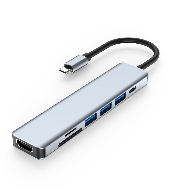 7 ใน 1 HDMI + SD / TF + USB2.0x2 + USB3.0 + PD ไปยังสถานีเชื่อมต่อ HUB Type-C, 7 In 1 Station
