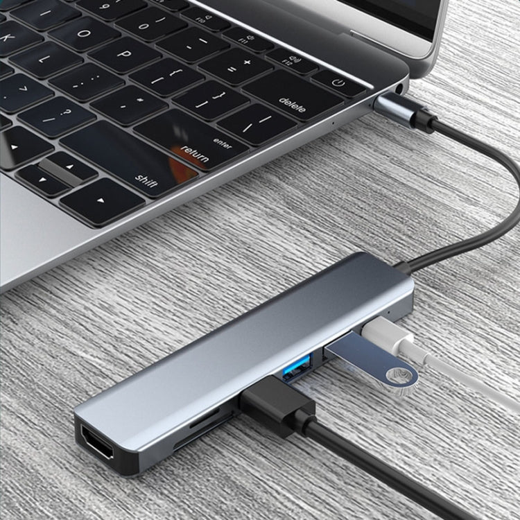 7 ใน 1 HDMI + SD / TF + USB2.0x2 + USB3.0 + PD ไปยังสถานีเชื่อมต่อ HUB Type-C, 7 In 1 Station