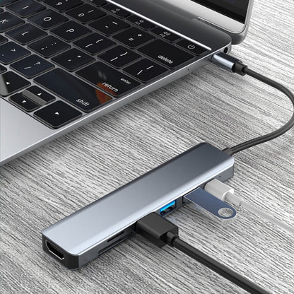 7 ใน 1 HDMI + SD / TF + USB2.0x2 + USB3.0 + PD ไปยังสถานีเชื่อมต่อ HUB Type-C, 7 In 1 Station