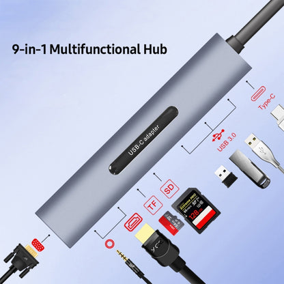 V161B 9-in-1 Type-C ถึง HD / VGA / USB3.0 / SD / 3.5 มม. เสียง / เครื่องอ่านการ์ด TF HUB, V161B