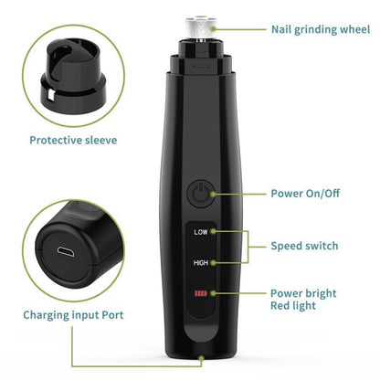 เครื่องบดเล็บไฟฟ้าสุนัข USB ชาร์จกรรไกรตัดเล็บสัตว์เลี้ยงไม่เจ็บปวด, Nail Grinder
