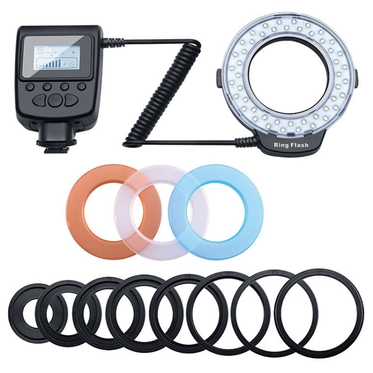 HD-130 Macro LED Ring Flash Light พร้อมวงแหวนอะแดปเตอร์ขนาดต่างๆ 8 แบบ (40.5 / 52 / 55 / 58 / 62 / 67 / 72 / 77mm) และตัวกระจายสี 3 สี
