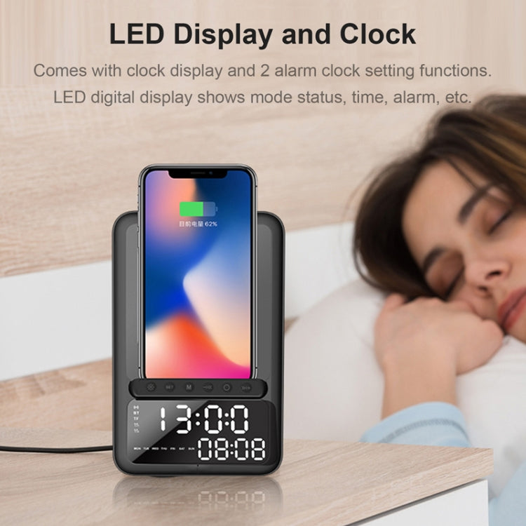 AEC BT512 ลำโพงบลูทูธมัลติฟังก์ชั่น 10W Wireless Charger LED Desktop นาฬิกาปลุกอิเล็กทรอนิกส์