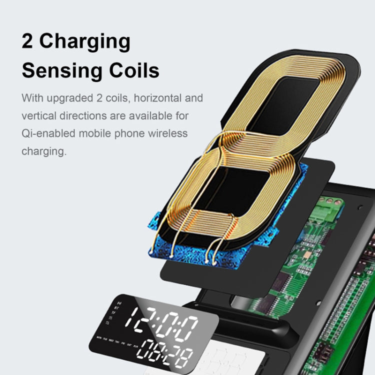 AEC BT512 ลำโพงบลูทูธมัลติฟังก์ชั่น 10W Wireless Charger LED Desktop นาฬิกาปลุกอิเล็กทรอนิกส์