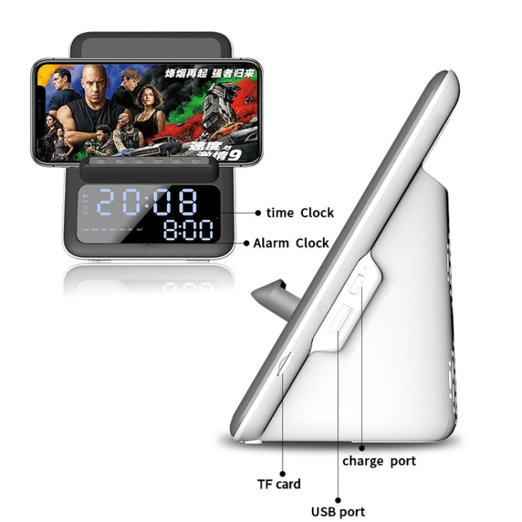 AEC BT512 ลำโพงบลูทูธมัลติฟังก์ชั่น 10W Wireless Charger LED Desktop นาฬิกาปลุกอิเล็กทรอนิกส์