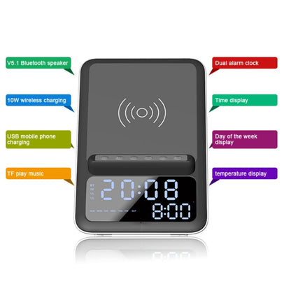 AEC BT512 ลำโพงบลูทูธมัลติฟังก์ชั่น 10W Wireless Charger LED Desktop นาฬิกาปลุกอิเล็กทรอนิกส์