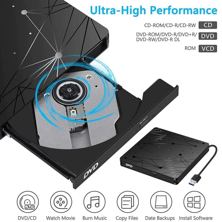 ภายนอก USB 3.0 เครื่องอ่าน DVD RW แบบพกพาเครื่องอ่านออปติคัลไดรฟ์