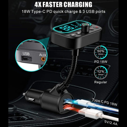 T67 บลูทูธ 5.0 รถ MP3 เครื่องเล่นเพลง FM Modulator เครื่องส่งสัญญาณไร้สายอะแดปเตอร์ AUX แฮนด์ฟรี, T67