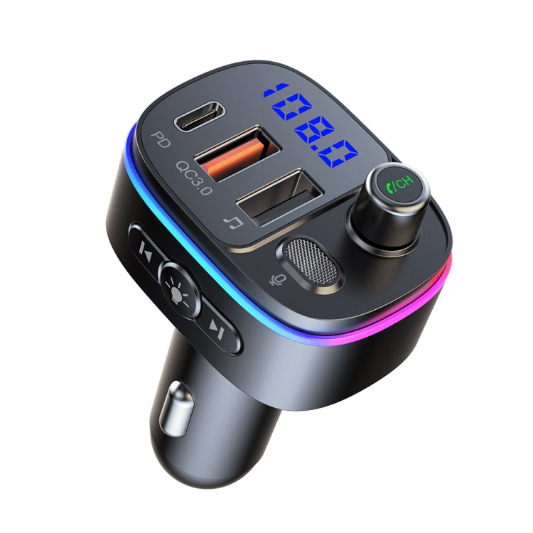 T65 รถบลูทูธเครื่องส่งสัญญาณ FM Dual USB Type-C QC3.0 Charger, T65