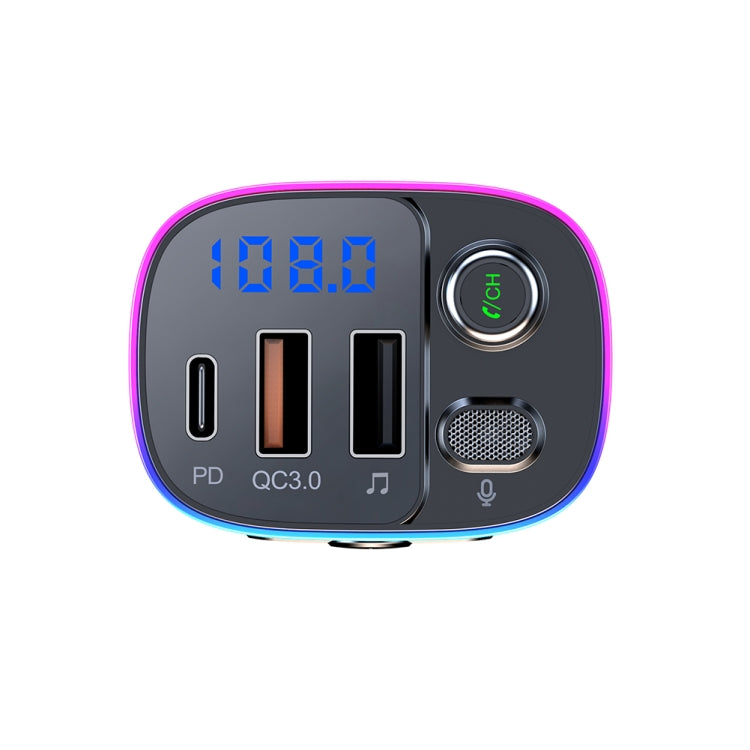 T65 รถบลูทูธเครื่องส่งสัญญาณ FM Dual USB Type-C QC3.0 Charger, T65