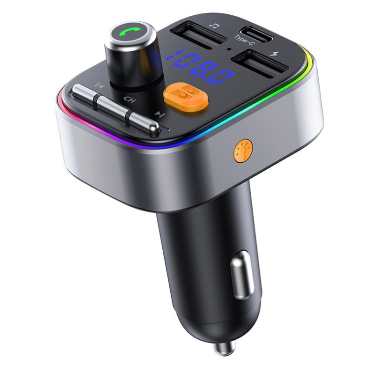 T48C รถบลูทูธ 5.0 Fm ชุดเครื่องส่งสัญญาณ Dual USB พร้อม Type-C 5V 2.4A Car Charger, T48C
