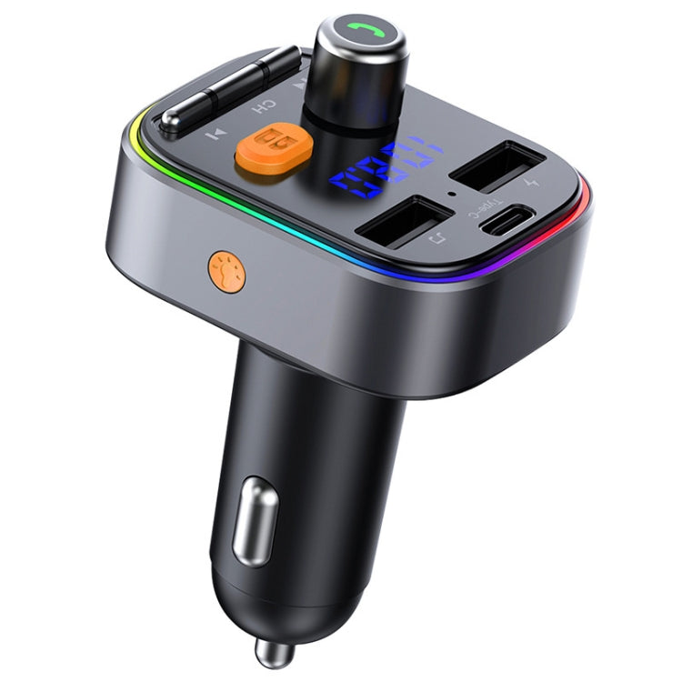 T48C รถบลูทูธ 5.0 Fm ชุดเครื่องส่งสัญญาณ Dual USB พร้อม Type-C 5V 2.4A Car Charger, T48C