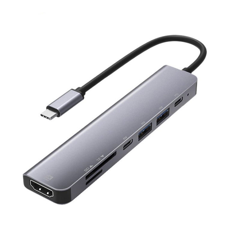 UC902 มัลติฟังก์ชั่น 7 ใน 1 HDMI + SD / TF + USB x 2 + Type-C + PD เป็น USB-C / Type-C ดุมโลหะผสมอลูมิเนียม
