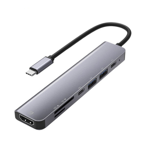 UC902 มัลติฟังก์ชั่น 7 ใน 1 HDMI + SD / TF + USB x 2 + Type-C + PD เป็น USB-C / Type-C ดุมโลหะผสมอลูมิเนียม