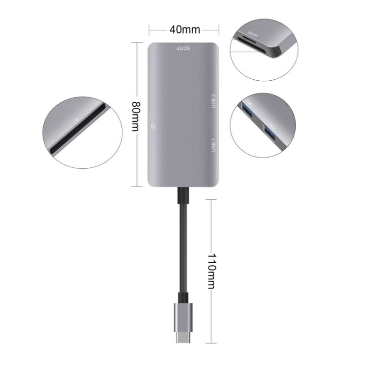 อะแดปเตอร์อ่านข้อมูล 5 in 1 HUB พร้อมการ์ด SD / TF / CF, พอร์ต USB3.0 คู่, Dual USB3.0+SD / TF / CF Card