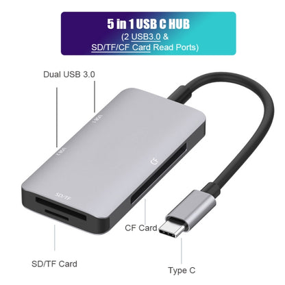 อะแดปเตอร์อ่านข้อมูล 5 in 1 HUB พร้อมการ์ด SD / TF / CF, พอร์ต USB3.0 คู่, Dual USB3.0+SD / TF / CF Card