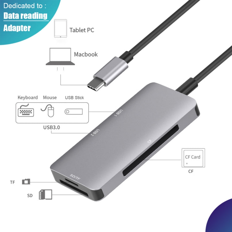 อะแดปเตอร์อ่านข้อมูล 5 in 1 HUB พร้อมการ์ด SD / TF / CF, พอร์ต USB3.0 คู่, Dual USB3.0+SD / TF / CF Card