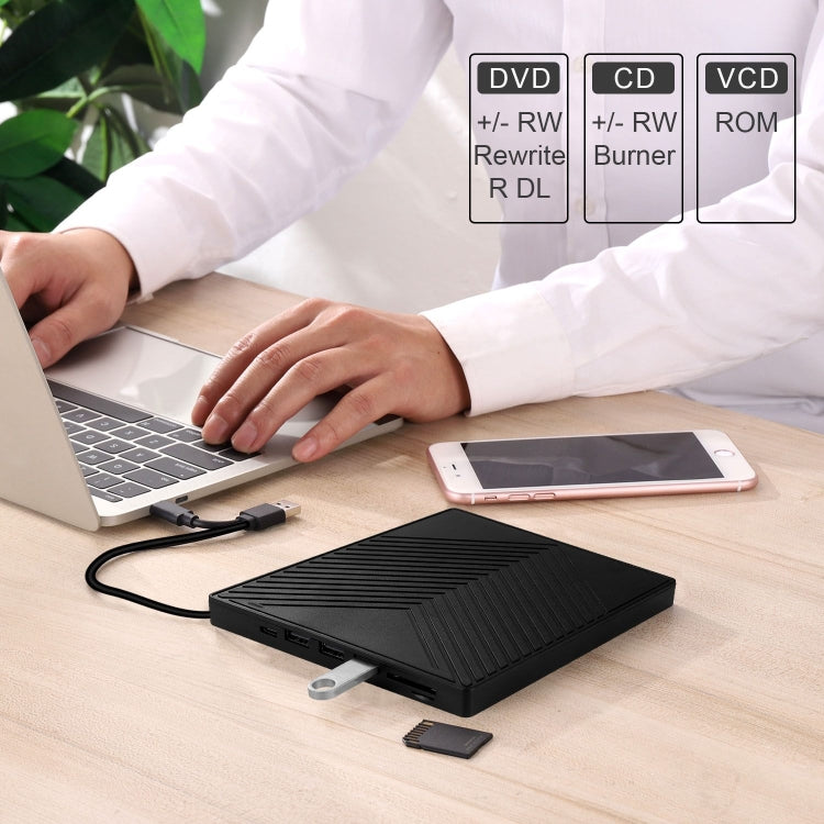 เครื่องบันทึกซีดีและดีวีดี 6-in-1 ออปติคัลไดรฟ์ USB 3.0 ภายนอก