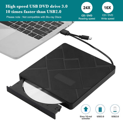 USB 3.0 Type-C เครื่องเล่น DVD เครื่องเขียนซีดี ROM +/-RW Optical Reader Writer