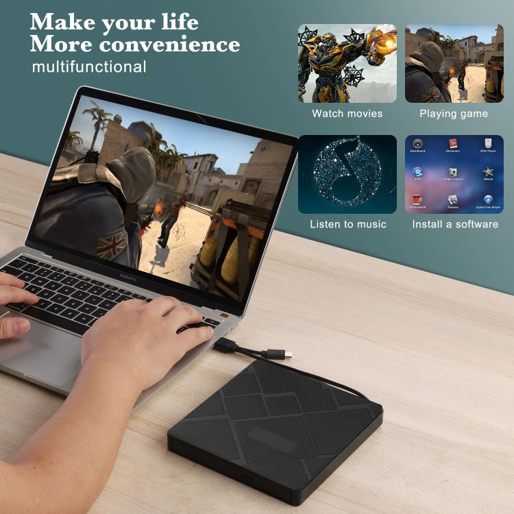 USB 3.0 Type-C เครื่องเล่น DVD เครื่องเขียนซีดี ROM +/-RW Optical Reader Writer