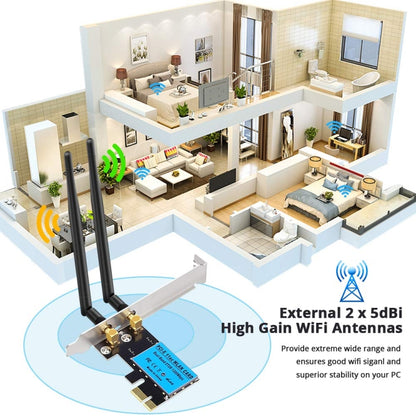 การ์ดเครือข่ายไร้สาย PCIe แบบดูอัลแบนด์ 1200Mbps 5G / 2.4G