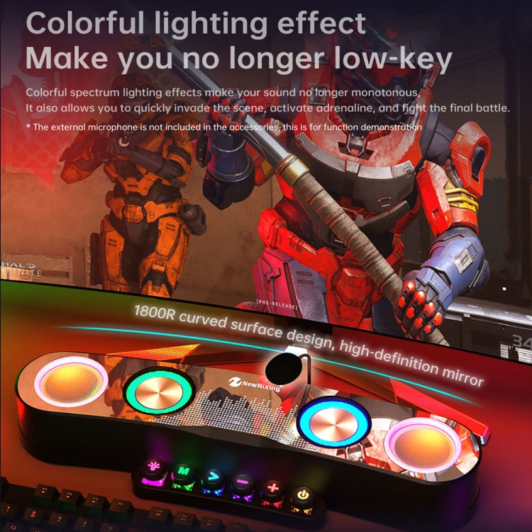 Newrixing NR555 เดสก์ท็อป LED สีสันสดใสสำหรับเล่นเกมลำโพง Bluetooth รองรับ TF และ FM