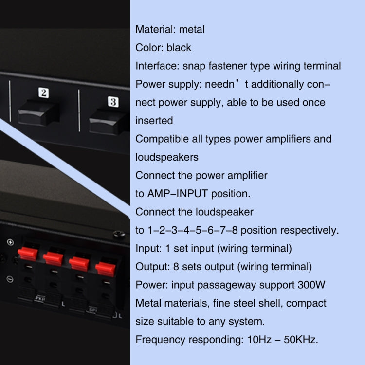 100W 1 In 8 Out Power Amplifier Box จำหน่ายสวิตช์ลำโพง